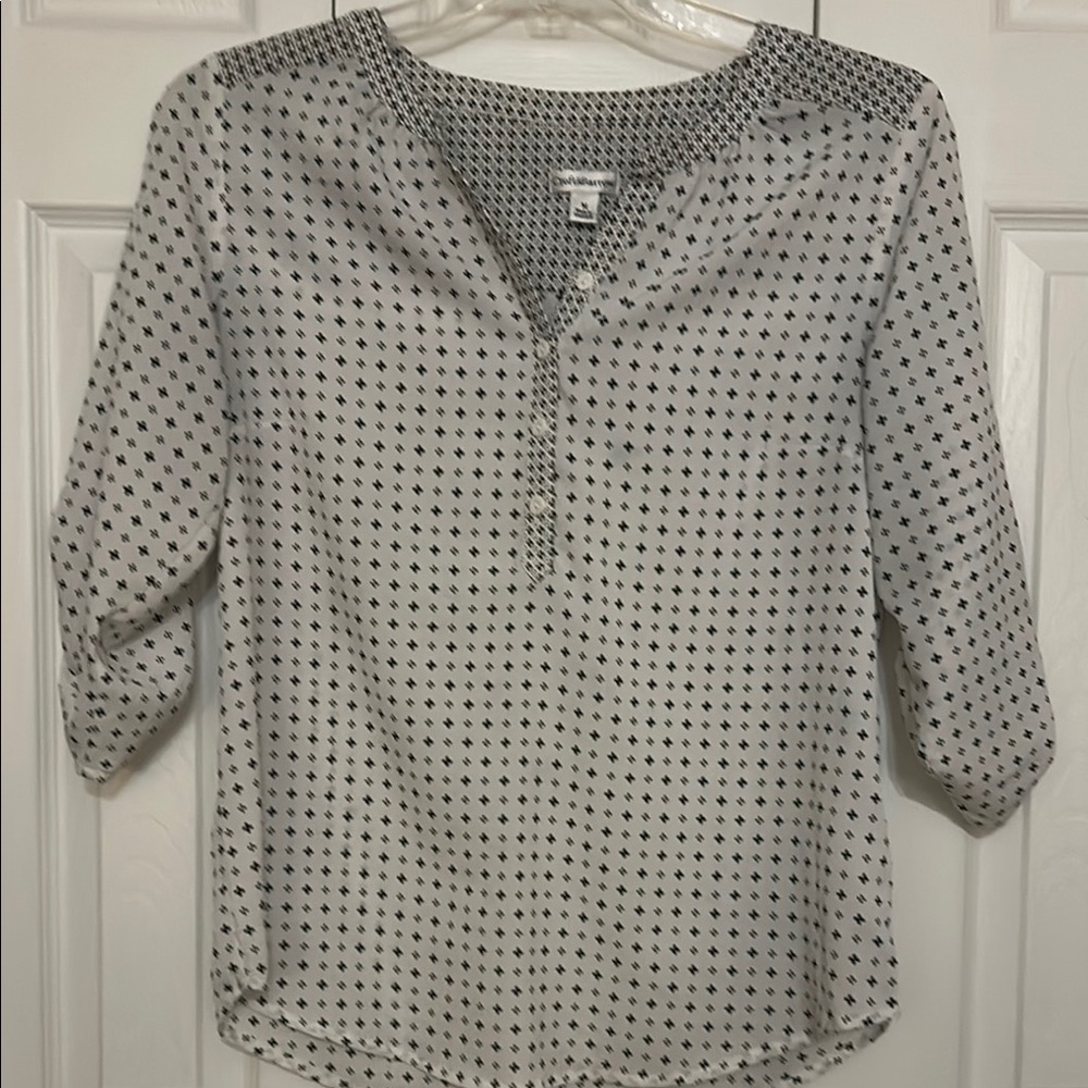 Croft & Barrow Black and White 3/4 Sleeve Polo Blouse